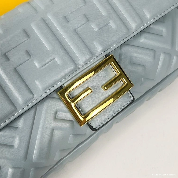 Affordable HOT Leather In Motif Nappa Sky Bag Blue Baguette FF Medium Fendi 0822